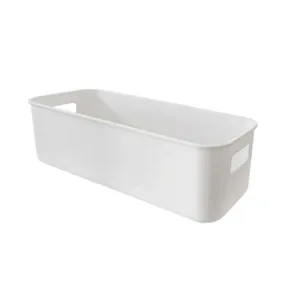 White rectangle plastic storage box with handles measuring 23cm by 9cm for home organization