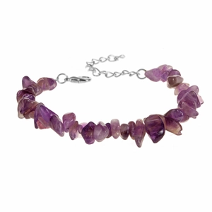 Natural purple amethyst gravel bracelet with adjustable silver lobster clasp and tail chain