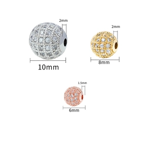 Micro pave round CZ copper spacer beads in silver, gold and rose gold for DIY jewelry