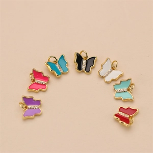Colorful enamel butterfly pendants with micro-pave crystals in gold-plated finish