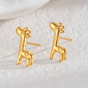 Minimalist 18K gold giraffe stud earrings for women with high-quality polished metal finish