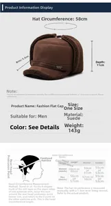 Size chart for men winter ear protection hat showing 58cm circumference and dimensions