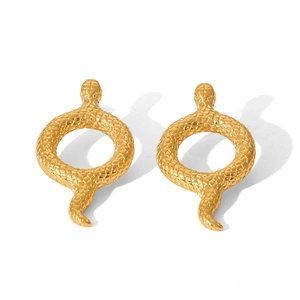 Detailed 18K gold-plated stainless steel snake hoop earrings with scale texture