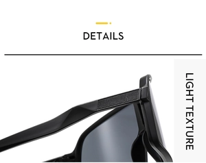 Macro detail of black sunglasses featuring anti-slip wave texture on the temples