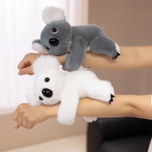 Cute plush koala slap bracelet wrist accessory for kids featuring soft grey and white fur