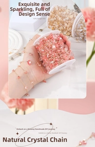 Detail of DIY natural crystal stone chain with 14k gold-plated wire for jewelry making