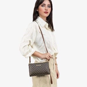 Polka dot crossbody bag for women with adjustable strap and retro brown finish