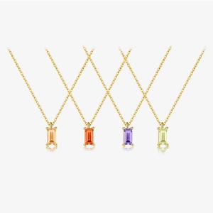 Rectangle Emerald Cut Zircon Pendant Necklace 925 Sterling Silver 18K Gold Plated Minimalist Dainty Jewelry For Women