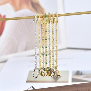S925 silver huggie earrings set with colorful zircon chains and moon pendants