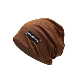 Brown breathable knitted beanie hat with KIZLANC HATS label for sports and casual wear