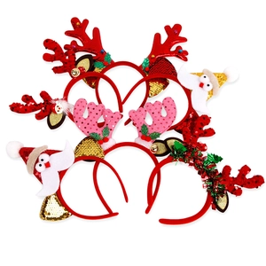 Pink sequin reindeer antlers and Santa party headbands set for Christmas decoration