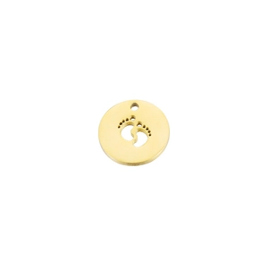 Golden 15mm round pendant with hollow baby footprints cutout for DIY jewelry making