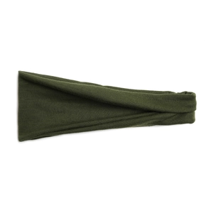 Detailed texture of dark green elastic knitted sports headband for yoga and fitness