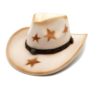 Retro Western Cowboy Hat Star Print Cotton Polyester Wide Brim Vintage Ethnic Style With Leather Belt Rivets For Men Women
