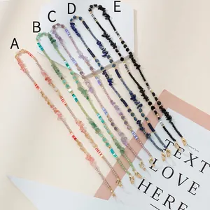 Colorful gemstone beaded eyewear chain with metallic beads and non-slip loops