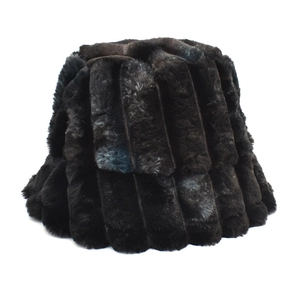 Detailed texture of thick dark faux fur bucket hat with vertical stripe stitching pattern
