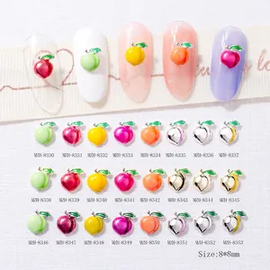 3D peach heart alloy nail art charms with colorful enamel finish in 8x8mm size