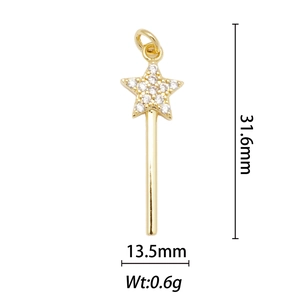 Detailed view of gold plated star magic wand pendant with dimensions and weight specs