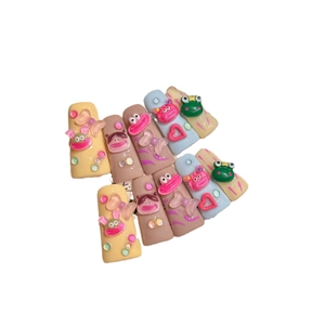Handmade 3D cartoon duckbill press-on nails with colorful candy tones and cute charms