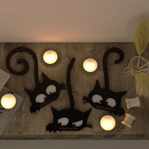 Set di 3 ganci da parete a forma di gatto nero in metallo opaco per casa accogliente