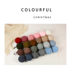 Macro detail of colorful yarn Christmas balls in various shades for festive tree decoration
