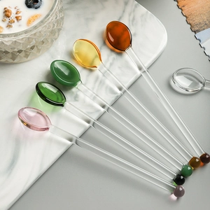 Set of 6 colorful heart-shaped long handle glass spoons for coffee and juice drinks