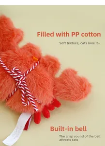 Detail of plush crab cat toy with soft PP cotton filling and internal jingling bell