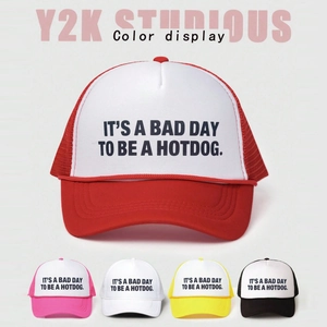 Trucker Hat Mesh Baseball Cap Curved Brim Adjustable Polyester Y2K Letter Print Funny Slogan For Women Men Streetwear