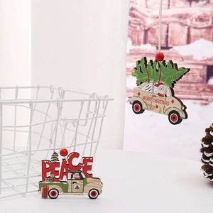 Christmas painted wooden pendants with Santa and car patterns for festive tree decoration