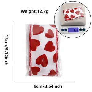 6.3cm Valentine faux linen ribbon with red hearts for gift wrapping and DIY bows