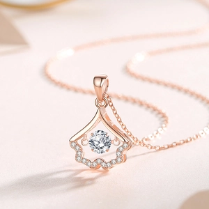 Elegant rose gold S925 sterling silver necklace with dancing moissanite fan pendant