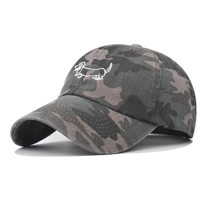 Gewaschene Baumwolle Camouflage Baseballkappe Weiße Dackel Hund Stickerei Vintage Sonnenschutz Verstellbar Damen Herren Dad Hat