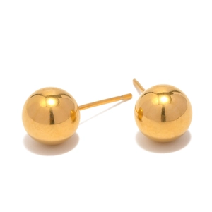 Polished 18K gold-plated stainless steel ball stud earrings for women on white background