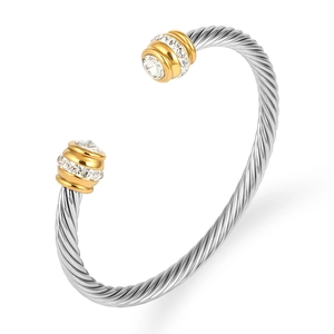 Classic two-tone twisted cable bracelet with gold accents and sparkling crystal pavé settings