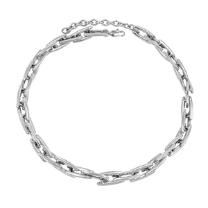 Silver curb chain necklace detail featuring lobster clasp and adjustable metal links