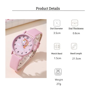 Pink unicorn quartz watch for girls with matching heart bracelet and star necklace set