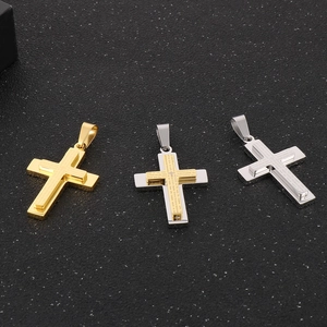 Polished titanium steel double-layer cross pendant with engraved Lord's Prayer