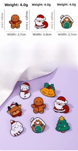 Detailed size specifications for Christmas enamel pins including weight and dimensions