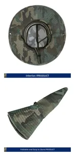 Détail du chapeau de brousse camouflage avec doublure en maille et design pliable