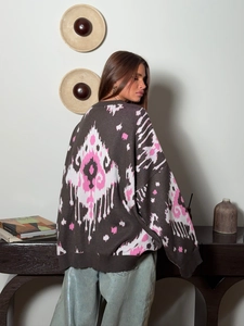 Oversized knitted sweater with ethnic jacquard pattern and a loose fit for winter