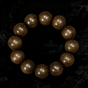 Bracciale di legno phoebe zhennan con 12 perle tonde con motivo in seta dorata