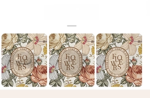 Detail of absorbent floral coaster showing fast water absorption on ceramic surface