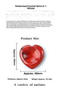 Detailed view of heart-shaped red agate worry stone with 40x40x9mm size dimensions