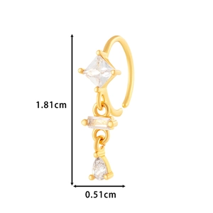 Golden flower butterfly cross nose ring with zircon stones measuring 1.81cm by 0.51cm