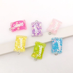 Colorful resin candy pendants with sweet text and glitter for DIY jewelry making