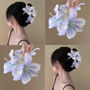 Large Flower Hair Claw Clip Fabric Lily Butterfly Tulip Elegant Sweet Shark Hairpin Non Slip Hair Accessories For Women