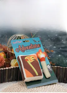 Detailed plush matchstick toy set by RENA PET for dogs in a forest adventure setting
