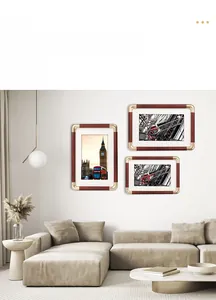 Detail of wooden texture frames with elegant copper corners for wall home decoration