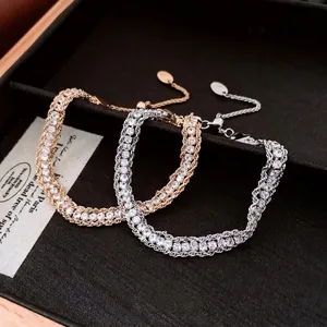 Elegant gold and silver adjustable chain bracelets with cubic zirconia inlays