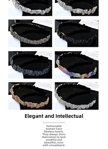 Macro display of pleated headbands with rhinestones in eight assorted vibrant colors